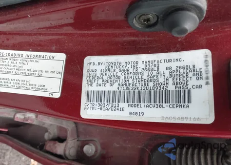 2003 Toyota Camry Le from USA, damaged, VIN 4T1BE32K13U189342